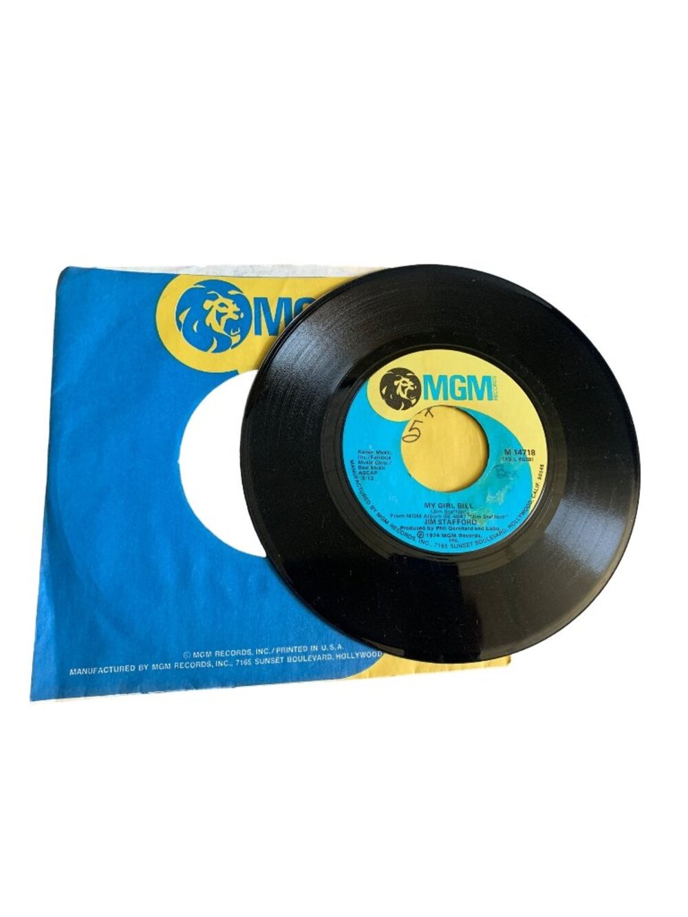 Vintage MGM Records 45 RPM Vinyl Record "My Girl Bill" By James Stafford Origina